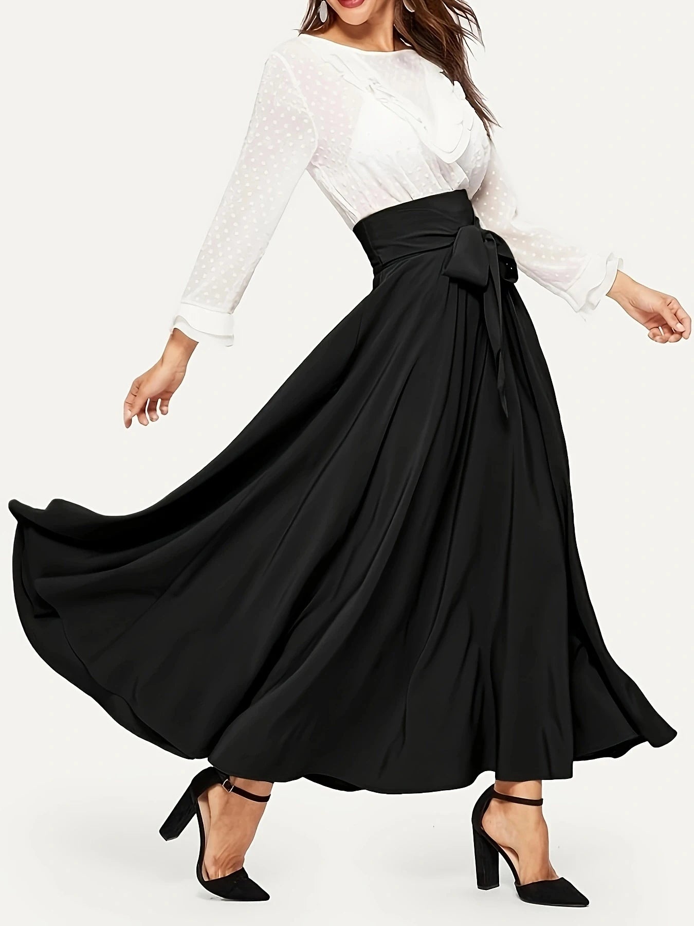 Women's high waist skirt fashion slimming belt skirt spring summer long skirt