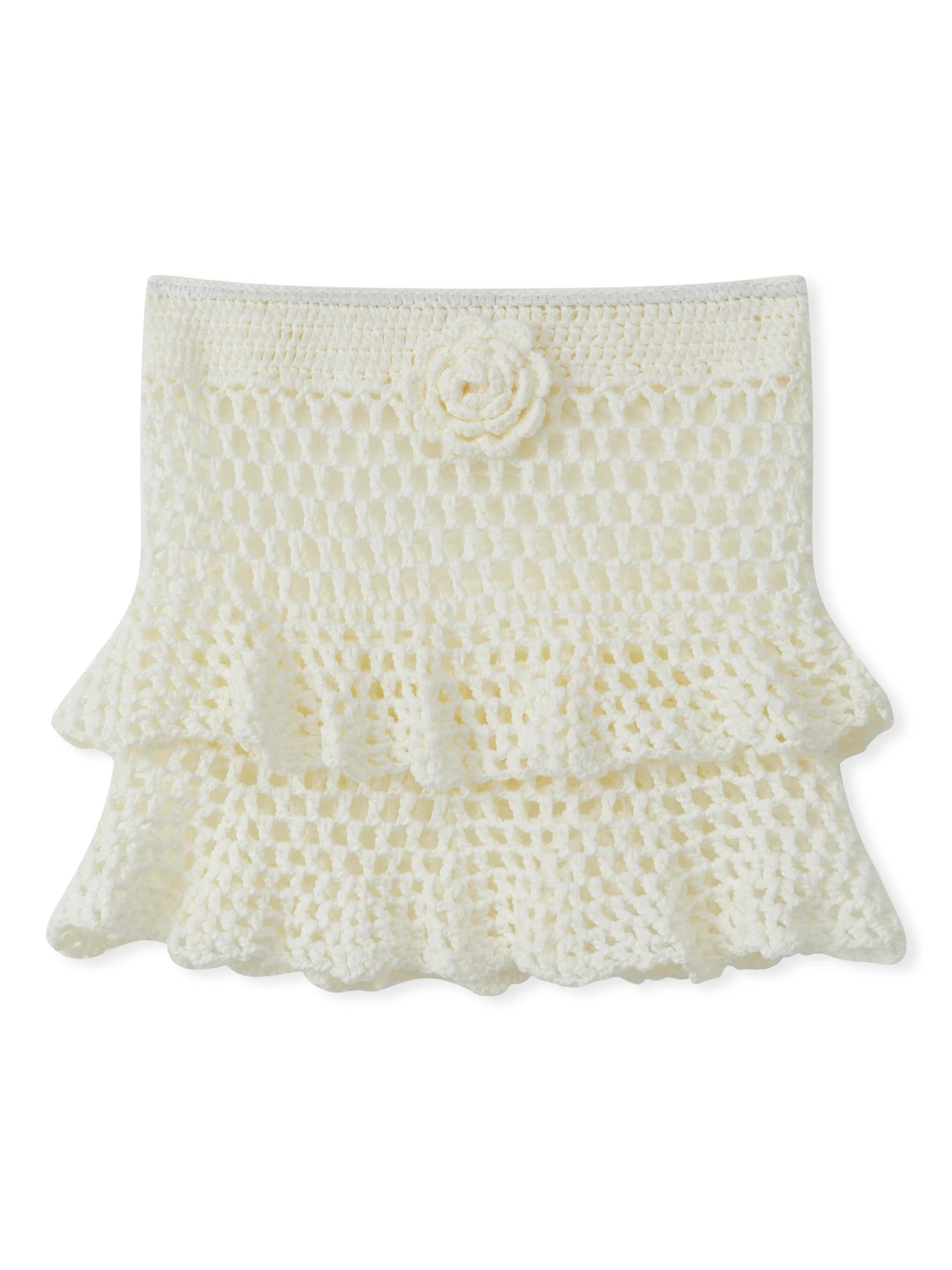 Stylish Women s Crochet Mini Skirt with 3D Floral Detailing and Ruffled Hemline Perfect for Summer Beach Parties and